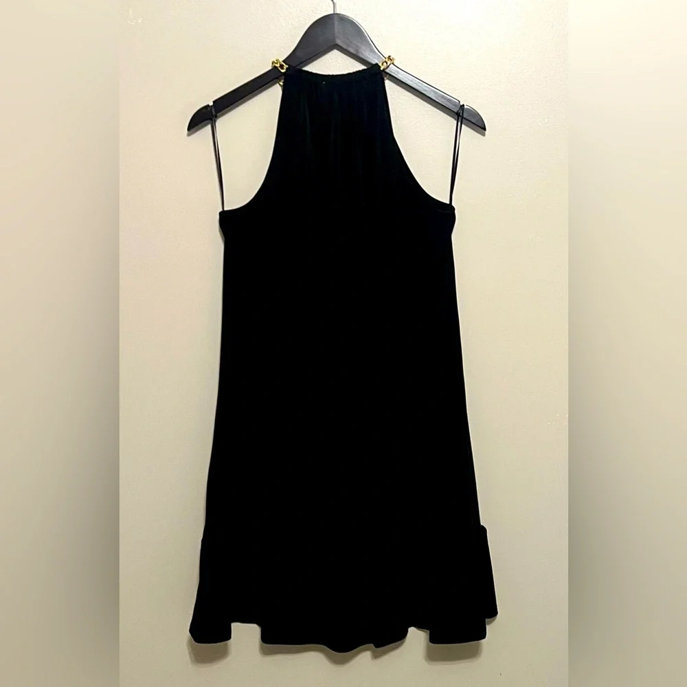 Michael Michael Kors Gold Chain Tank Black Ruffle Trim Mini Dress Size Small